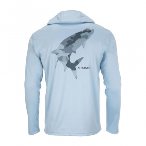 Fishwest Logo Simms Tech Hoody - Men's - Tarpon Woodland Camo Steel and Steel Blue - S