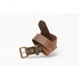 Whiskey Leatherworks Antique Brass Roller Buckle Belt - Crazy Horse Buffalo - 34