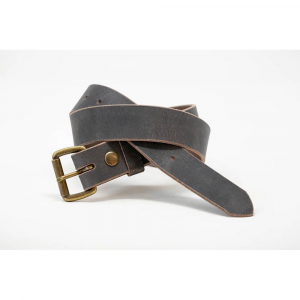 Whiskey Leatherworks Antique Brass Roller Buckle Belt - Crazy Horse Grey Buffalo - 34