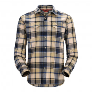 Simms Gallatin Flannel Long Sleeve Shirt - Men's - Camel and Navy Woodsman Plaid - M