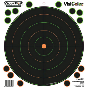 Champion VisiColor 8.5" x 9" Self-Adhesive Bullseye Target, Orange/Black, 5/pack - 46136