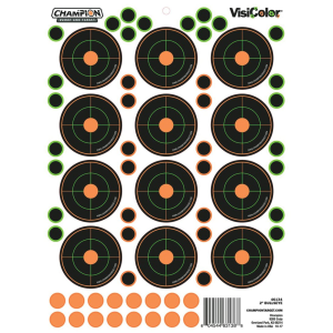 Champion VisiColor 8.5" x 11.5" Self-Adhesive 2" Bullseye Target, Orange/Black, 5/pack - 46134