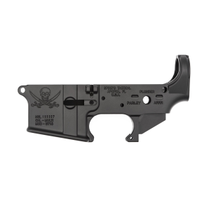 Spikes Tactical Multi-Caliber Color Filled Calico Jack Logo Stripped Lower Receiver, Hardcoat Anodized Black - STLS016-CFA