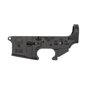 Spikes Tactical Multi-Caliber Punisher Logo Stripped Lower Receiver, Hardcoat Anodized Black - STLS015