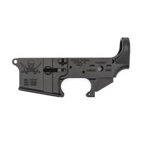 Spikes Tactical Multi-Caliber Calico Jack Logo Stripped Lower Receiver, Hardcoat Anodized Black - STLS016