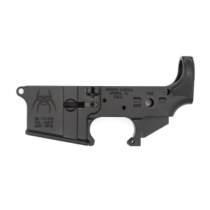 Spikes Tactical Multi-Caliber Spider Logo Stripped Lower Receiver, Hardcoat Anodized Black, Fire/Safe Selector - STLS018