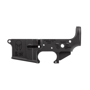 Spikes Tactical Multi-Caliber Spartan Logo Stripped Lower Receiver, Hardcoat Anodized Black - STLS021