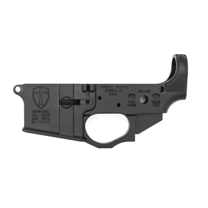 Spikes Tactical Multi-Caliber Crusader Logo Stripped Lower Receiver, Hardcoat Anodized Black - STLS022