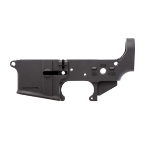 Spikes Tactical Multi-Caliber Stripped Lower Receiver, Hardcoat Anodized Black, Bullet Pictogram Selector - STLS045