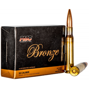 PMC Ammunition Bronze 660 Gr Full Metal Jacket Boat Tail .50 BMG Ammo 10/box - 50A