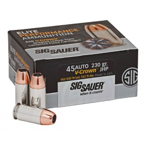 SIG Sauer 45 Acp 230gr V-crown Jhp Ammunition, 50 Rounds - E45ap2-50