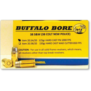 BUFFALO Bore Colt New Police 38 S&w 125 Grain Hard Cast Flat Nose Handgun Ammo, 20/box - 20.5a/20
