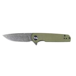 704 Gear Blitz EDC  Compact 2.98" Folding Pocket Knife, Olive Drab Green w/ Damascus Steel