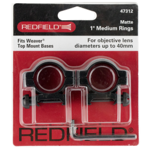 Redfield 1" Medium Aluminum 2-Piece Top Mount Scope Ring, Matte Black - 47312