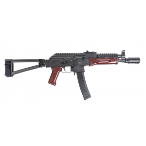 PSA Ak-v 9mm Triangle Folding Pistol With Cheese Grater Upper Handguard And Linear Comp Flash Can, Redwood