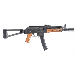 PSA Ak-v 9mm Triangle Folding Pistol With Cheese Grater Upper Hand Guard And Linear Comp Flash Can, Nutmeg