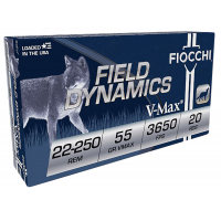 Fiocchi Field Dynamics 55gr V-Max .25-250 Rem Ammo, 20/box - 22250HVD