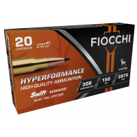 Fiocchi Hyperformance .308 Win 150gr Scirocco Boat Tail Spitzer Ammo, 20rds - 308SCA