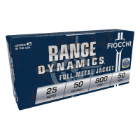 Fiocchi Range Dynamics 25 Auto/ACP 50gr FMJ Ammo, 50rds - 25AP