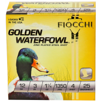 Fiocchi Golden Waterfowl 12 Gauge Ammunition, 25 Rounds Steel Shot #4 - 123SGW4