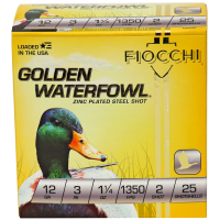 Fiocchi Golden Waterfowl 12 Gauge Ammunition, 25 Rounds Steel Shot #2 - 123SGW2