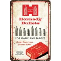 Hornady Rustic Aluminum Bullet Tin Sign 12" x 18", Red/White - 99145