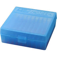 MTM Case Gard P-100 100 Round Flip-Top Ammo Box, 1.88" OAL, Clear Blue - P1004424