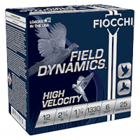 Fiocchi Field Dynamics 12 Gauge 2-3/4" 1-1/4 oz. #6 Shotshells, 25 rds - 12HV6