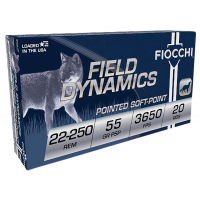 Fiocchi Shooting Dynamics 55 gr Pointed Soft Point Interlock BT .25-250 Rem Ammo, 20/box - 22250B