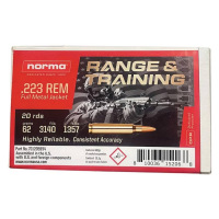 Norma Range/Training .223 Remington 62 gr FMJ 20rds Rifle Ammo for Range Use - 701205994