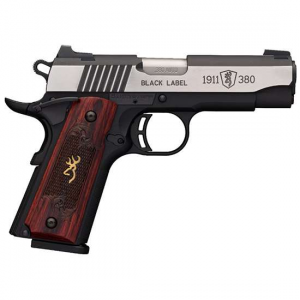 BROWNING 051915492 1911-380 Black Label Medallion Pro Compact 380 Acp 3.63 8+1 Black Black Stainless Steel Rosewood W/gold Buckmark Inlay Grip Night Sights
