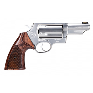 Taurus Judge Executive Double Action Metal Frame Revolver 410 Bore/45LC, 3 Barrel, Stainless Steel, Matte Finish, Silver, Rubber Grips 5Rd