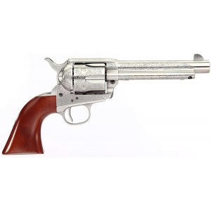 Taylors and Company  1873 Cattleman Floral Engraved 45 Colt (LC) 6 Round 5.50 Nickel Engraved Walnut Navy Sized (Taylor Tuned)