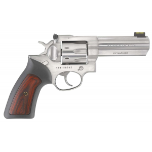 RUGER 1771 Gp100 Standard357 Mag 7 Round 4.20 Stainless Steel Black Rubber W/wood Insert Grip