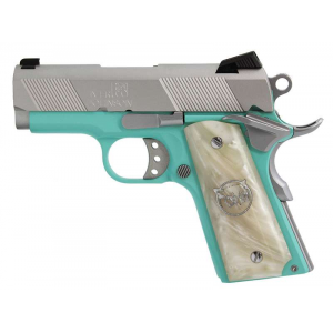 Iver Johnson Arms THRASHERTB9 1911 Thrasher Officer 70 Series 9mm Luger 3.13 8+1 Tiffany Blue Cerakote Silver Cerakote White Synthetic Pearl Grip