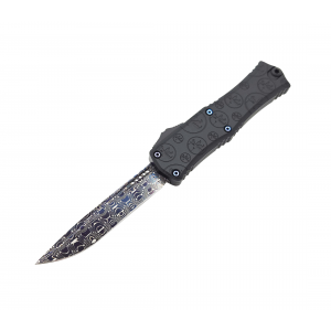 Microtech 1705M-16MS1 Hera Mini-Recurve Signature Series Vegas Forge Blued Spirograph Pattern Demascus Claw Burst w/ Blue Titanium Hardware