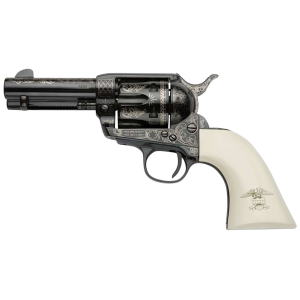 Pietta GW9LLE312NMUI Great Western II Liberty 9mm Luger 6 Shot 3.50 Blued Engraved Octagon Barrel, Blued Engraved Cylinder & Frame, Ultra Ivory w/Engraved Liberty Eagle Grip
