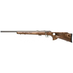 Savage 96210 93R17 BTVLSS Bolt 17 HMR 21 5+1 Laminate Thumbhole Brown Stk Stainless Steel