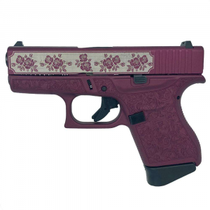 Glock G43, 9mm, 3.4 Barrel, Full Engraved Roses vs Paisley Black Cherry, Pistol