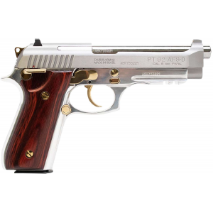 Taurus 1-920151GLD-HW1 92  Full Size Frame 9mm 17+1 5 Matte Black Stainless Steel Barrel, Matte Black Serrated Alloy Steel Slide, Matte Black w/Gold Accents Aluminum Frame w/Picatinny Rail, Wood Grip