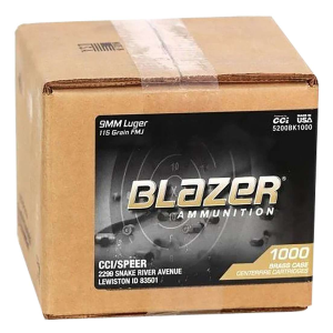 CCI 5200BK1000 Blazer Brass 9mm Full Metal Jacket (FMJ) 1000 Per Box/ 1 Cs