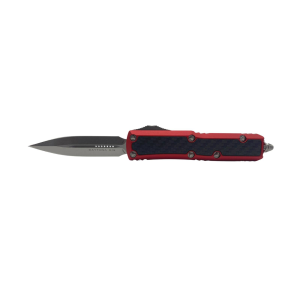 Microtech 126-10RDCFIS Daytona D/E Stonewash Standard, Red Handle w/ Carbon Fiber Inlay OTF Automatic Knife