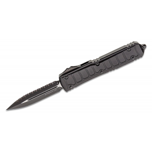 Microtech Signature Series Ultratech II Tactical AUTO OTF Black Plain/Serrated Double Edge Dagger Blade Black Knife