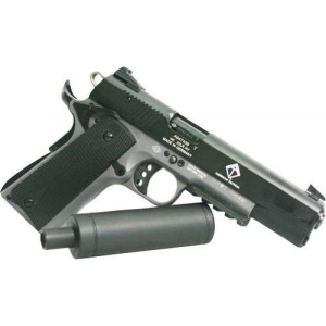 GERMAN SPORT 1911 AD-OPS HGA  22LR 5 BLK PLYMR GP 10RD FAUX SUPPRESSOR  ; GREY FRAME BLACK SLIDE