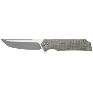 Eikonic Knife Company TS8SG Tsuru  3.30 Folding Tanto Plain Satin 154CM SS Blade, 4.20 Green Canvas Micarta Handle
