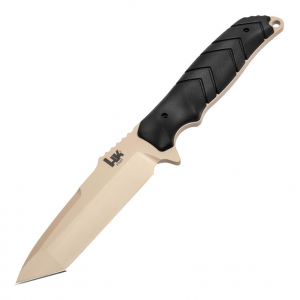 HK Fray Fixed Blade 4.2 Tanto Blade FDE Cerakote Finish, Black OverMolded Scales (Paracord Included) Knife