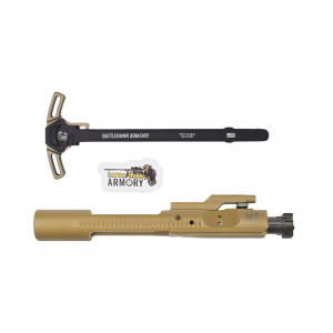 BHA Precision Complete M16 AR-15 5.56/300 FDE PVD Logoed Bolt Carrier Group With AR-15 WarHammer Mod2 FDE Large Lever Ambi Black Charging Handle