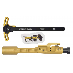 BHA Precision Complete M16 AR-15 5.56/.300 Titanium Nitride Gold Logo Bolt Carrier Group with Ambidextrous Gold/Black Large Lever Charging Handle Bundle
