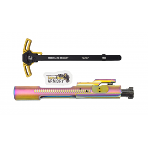BHA Precision Complete M16 AR-15 5.56/300 Rainbow PVD Bolt Carrier Group With AR-15 WarHammer Mod2 Gold Large Lever Ambi Black Charging Handle