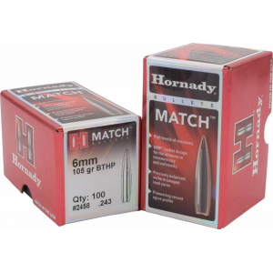 Hornady 24585 Match 6mm .243 105 GR Boat Tail Hollow Point Match 500 Box